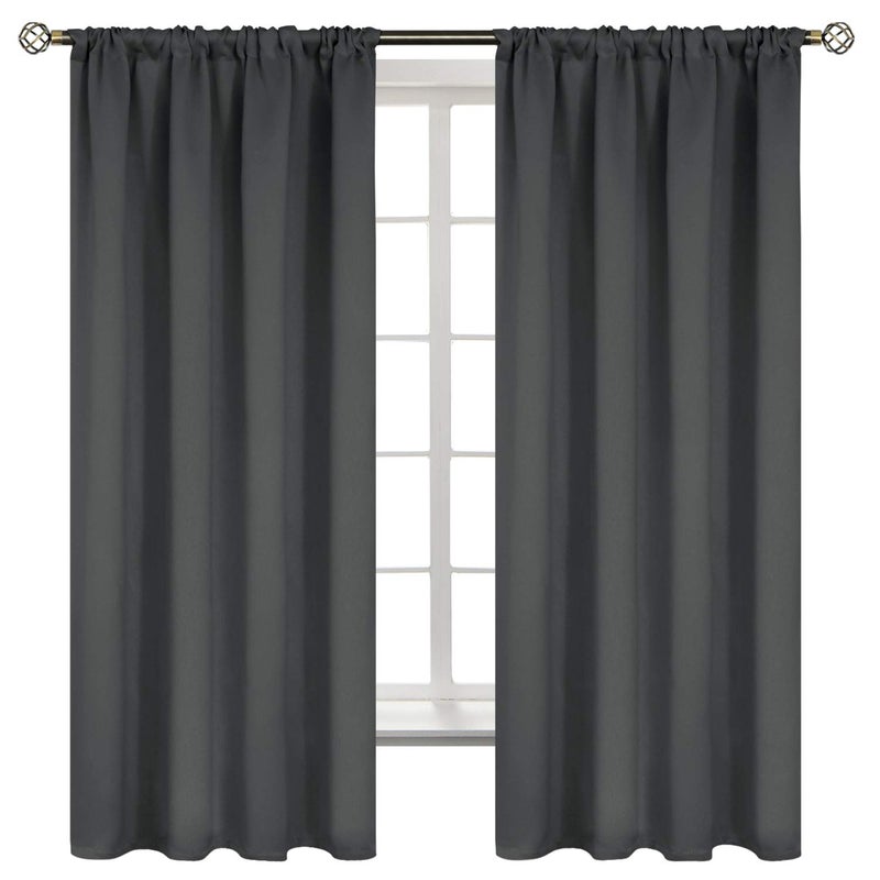 BGment Pocket Bedroom Curtains 63 Inch Long Dark Grey, Room Darkening Thermal Insulated Blackout Drapes for Living Room Privacy Light Blocking Blinds, 52 x 63 Inch, 2 Panels - Image 1